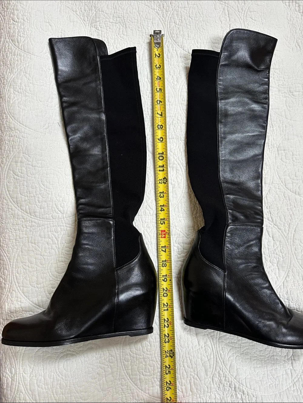 Stuart Weitzman Black Leather Over-the-Knee Wedge Boots